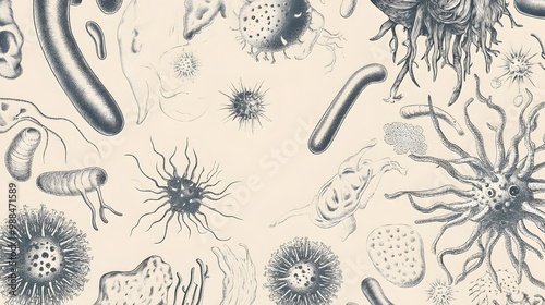 Detailed Illustrations of Various Microorganisms photo