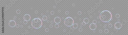 Realistic soap bubbles.Flying bubbles on a transparent background.	