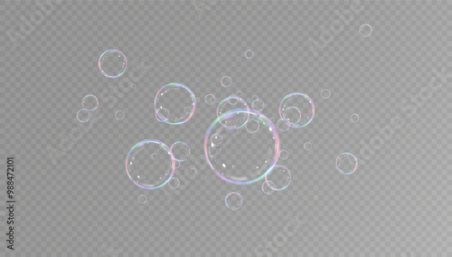 Realistic soap bubbles.Flying bubbles on a transparent background.	