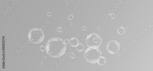 Realistic soap bubbles.Flying bubbles on a transparent background.	