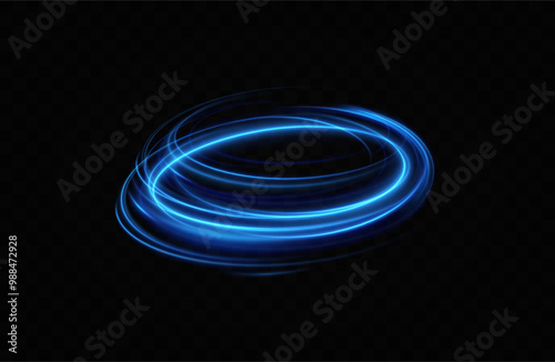 Blue neon ring. Glowing circle. Glow effect. Round light frame. abstract light lines of movement and speedAbstract light lines of movement and speed. light blue ellipse. 