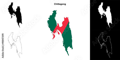 Chittagong division outline map set