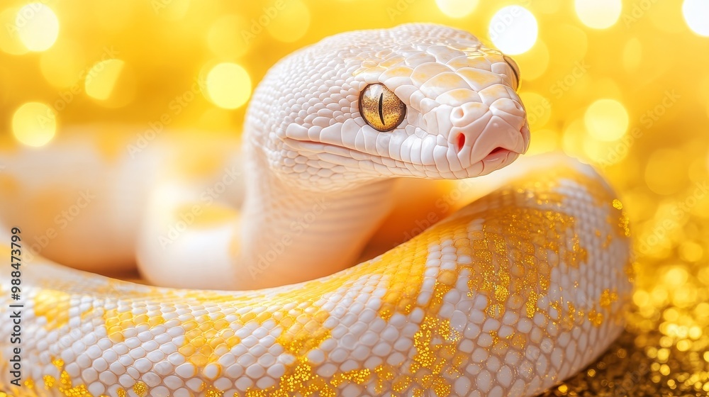 Fototapeta premium White Python on Gold Snake with Gold Glitter Symbolizing Luck and Prosperity for Chinese New Year