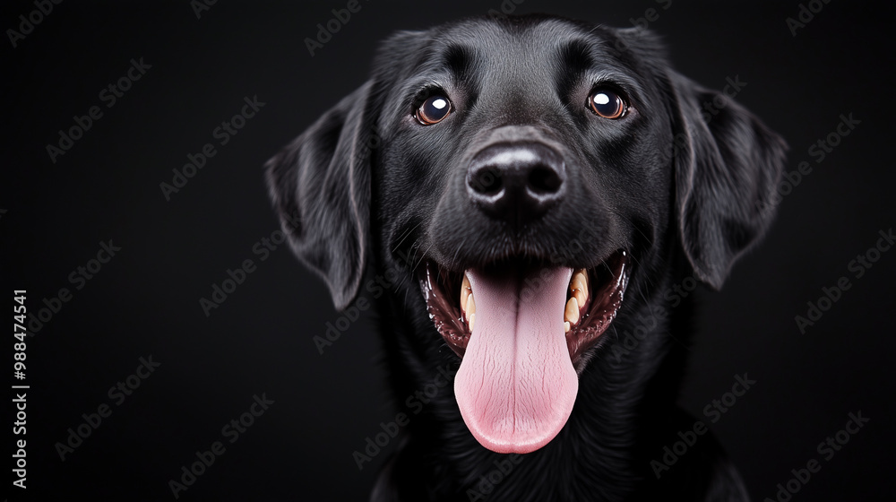 A black Labrador with its tongue sticking out, a happy expression
A black Labrador with its tongue sticking out, a happy expression