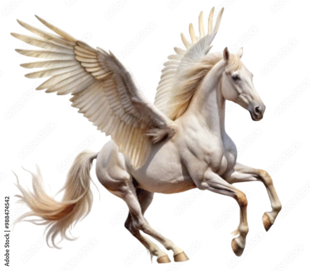 White pegasus horse flying with open wings White pegasus horse flying with open wings