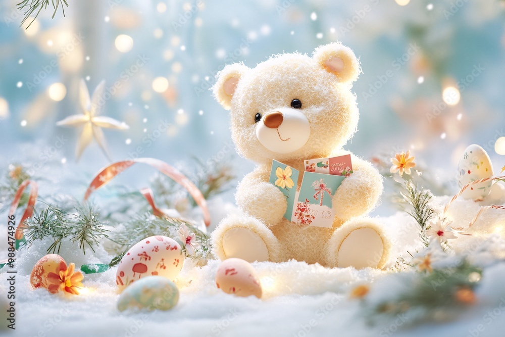 Cute Bear Celebrating Easter in Spring Colors Cute Bear Celebrating Easter in Spring Colors