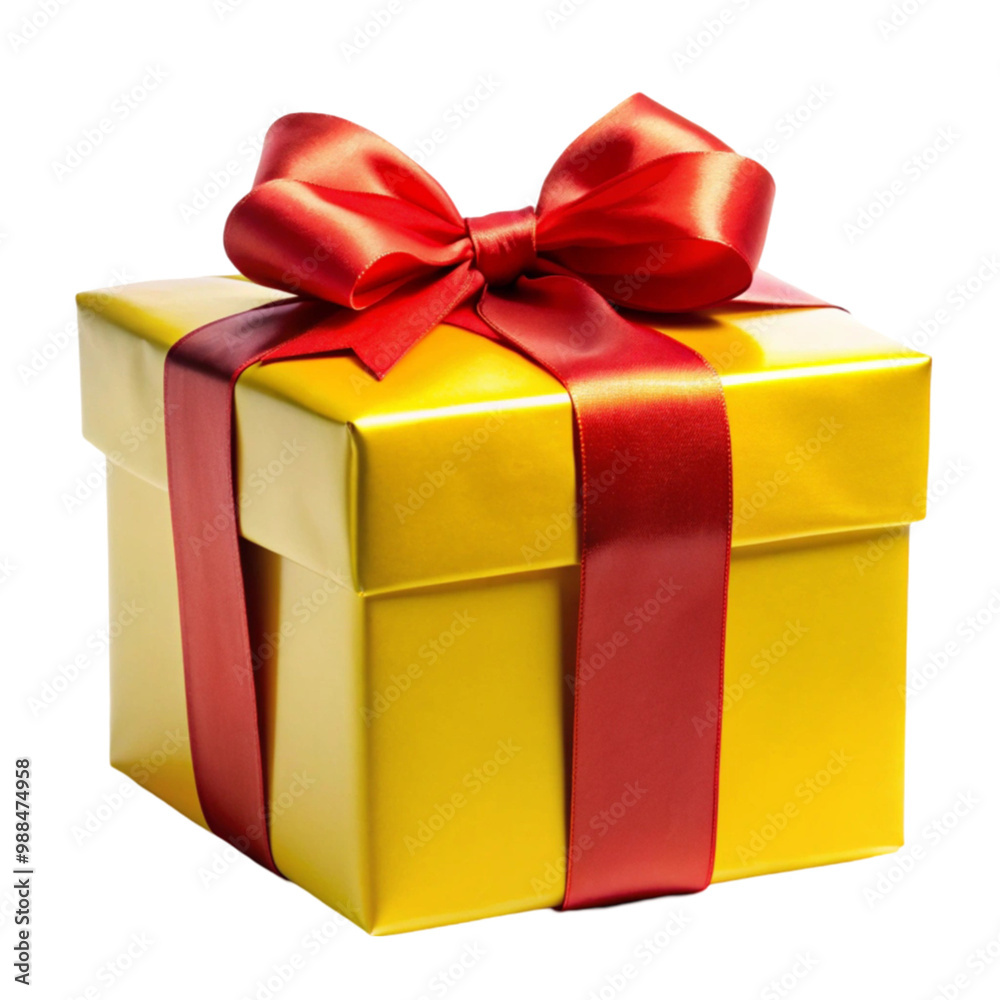 Elegant Christmas gift box with white wrapping and a satin red ribbon on transparent background
Elegant Christmas gift box with white wrapping and a satin red ribbon on transparent background