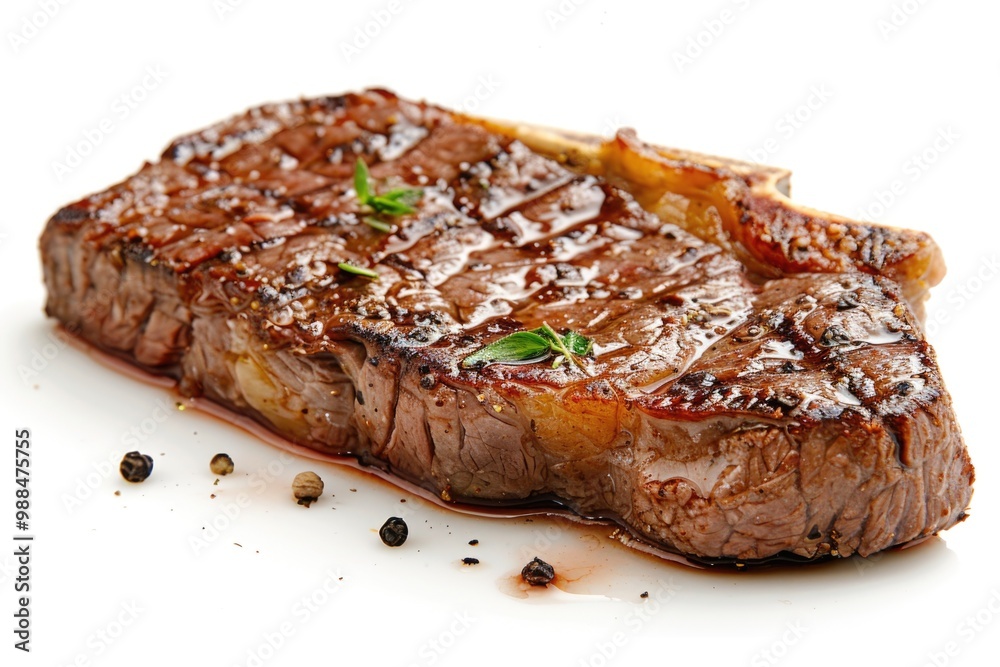 A single serving of grilled steak served on a clean white plate, ready for dining A single serving of grilled steak served on a clean white plate, ready for dining