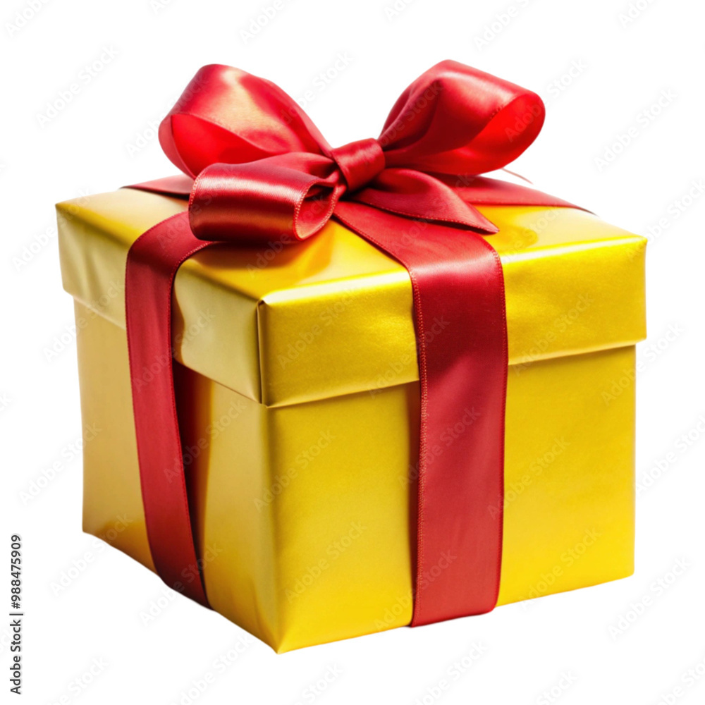Elegant Christmas gift box with white wrapping and a satin red ribbon on transparent background
Elegant Christmas gift box with white wrapping and a satin red ribbon on transparent background