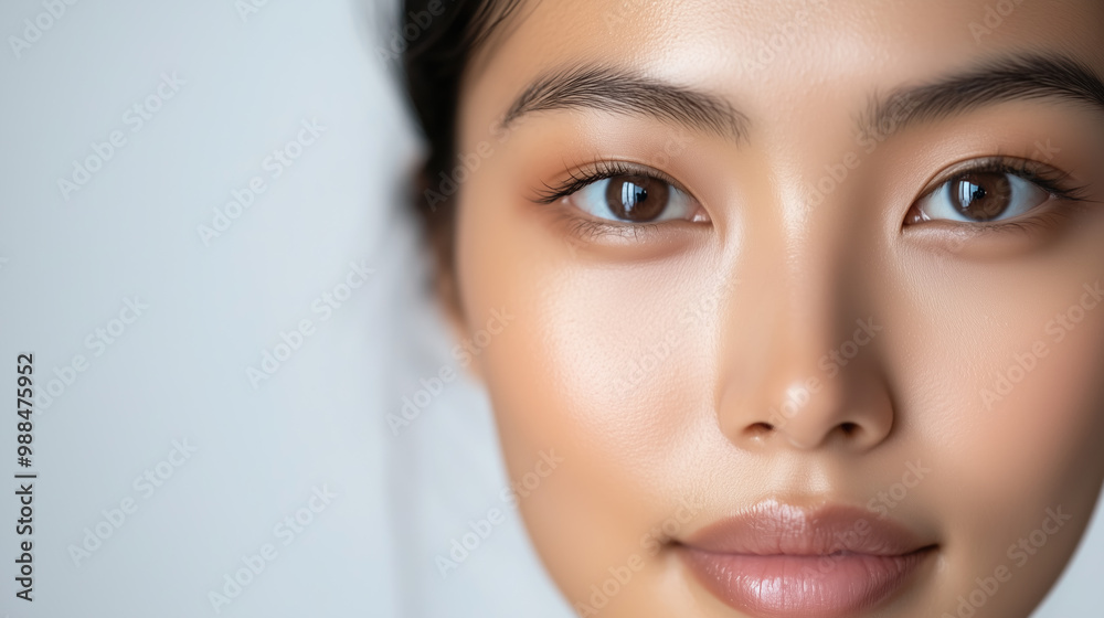 Minimalist Setting Featuring Close-Up of Dewy Skin and Foundation Application Showcasing a Flawless, Natural Finish Minimalist Setting Featuring Close-Up of Dewy Skin and Foundation Application Showcasing a Flawless, Natural Finish