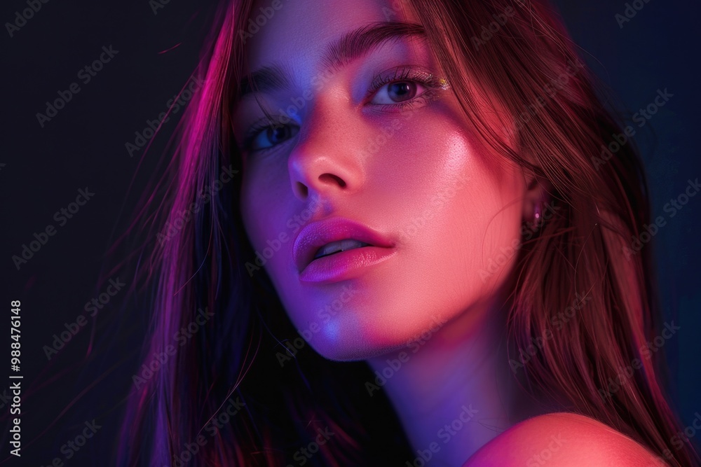 A portrait of a woman with long brown hair and blue eyes, looking directly at the camera A portrait of a woman with long brown hair and blue eyes, looking directly at the camera