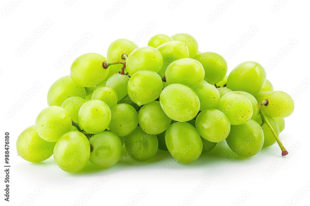 Fresh green grapes arranged on a clean white surface Fresh green grapes arranged on a clean white surface