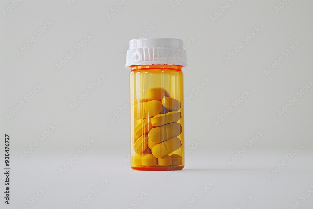 Capsule Pill Bottle. Yellow Prescription Bottle for Medicine and Medication Capsule Pill Bottle. Yellow Prescription Bottle for Medicine and Medication