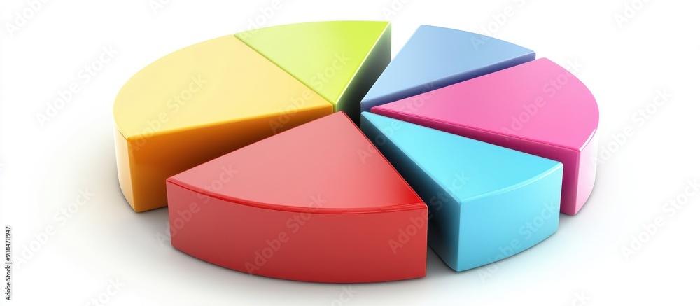 Obraz premium Colorful 3D Pie Chart with Segmented Slices Representing Data Visualization and Business Analytics