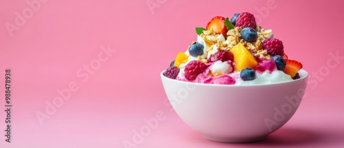 Bowl of Yogurt with Berries and Granola.