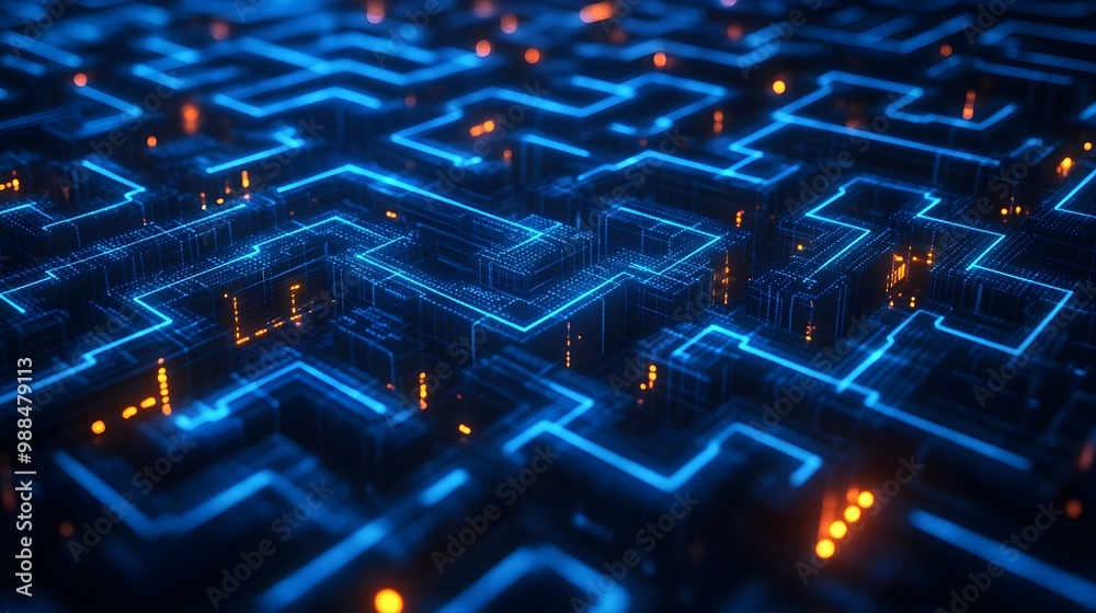 Obraz premium Abstract Digital Circuitry with Glowing Blue Lines
