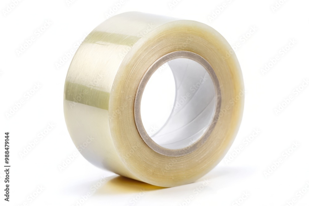 Close-up shot of adhesive transparent tape roll on isolated background