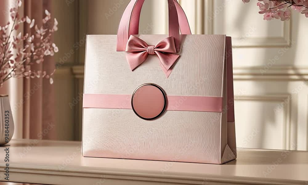 Elegant 50x40 Bag Design with Pink Logo and Rose Gold Border