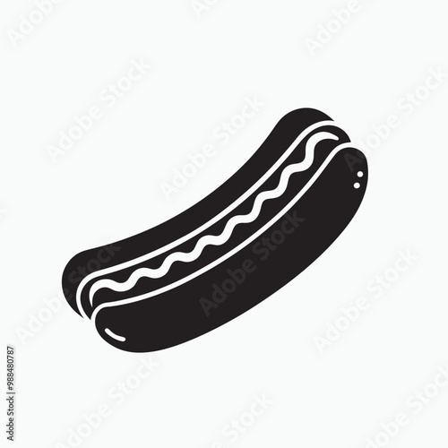 Hotdog with Mustard Glyph Icon – Vector Silhouette Illustration for Fast Food Graphics photo