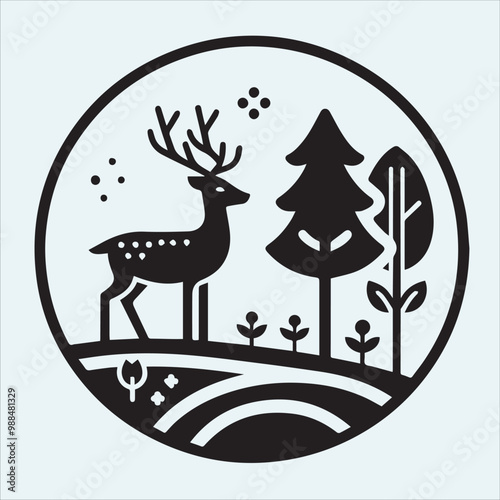 deer logo black icon, cartoon deer animal on a plain white background vector logo photo