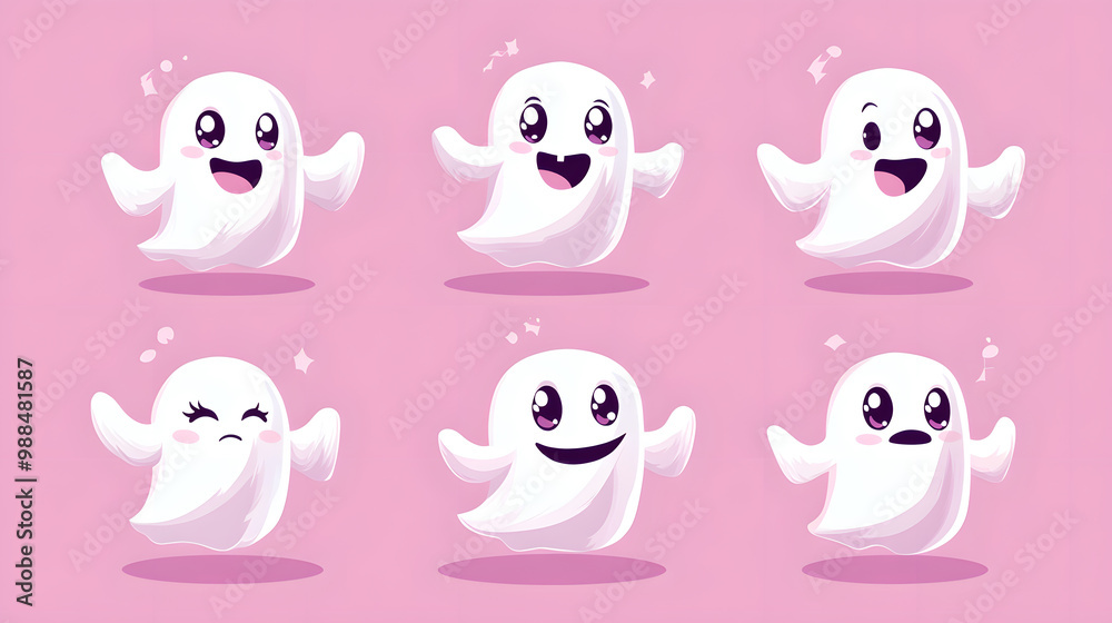 Kawaii Halloween: Cute Pumpkins, Ghosts, Bats & Cats with Colorful Backgrounds