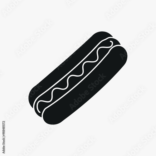 Hotdog with Mustard Glyph Icon – Vector Silhouette Illustration for Fast Food Graphics