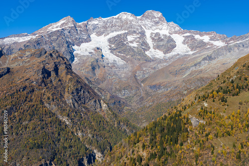 Tableau sur toile Il Monte Rosa in autunno visto da Alagna, Valsesia
