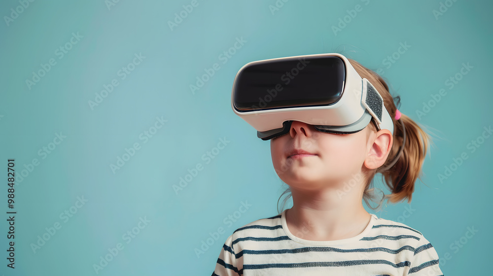 A small child girl or boy wearing virtual glasses plays virtual games. AI Generated A small child girl or boy wearing virtual glasses plays virtual games. AI Generated