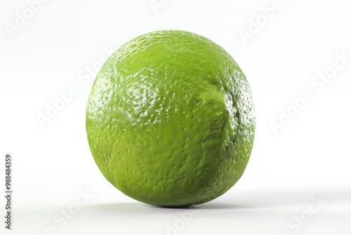 A bright green lime photographed from above, showcasing its texture and color