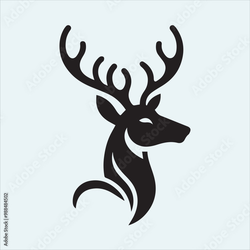 deer logo black icon, cartoon deer animal on a plain white background vector logo photo