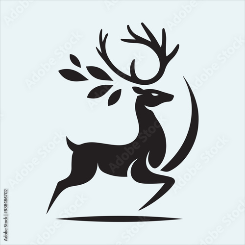 deer logo black icon, cartoon deer animal on a plain white background vector logo photo