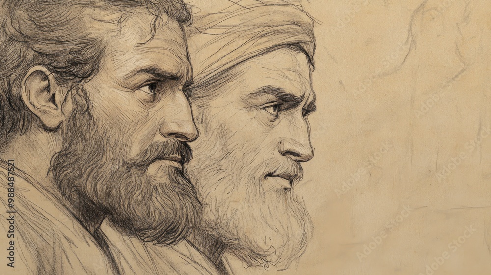 Fototapeta premium A King’s Interest: Biblical Illustration of King Xerxes Leaning Forward, His Face Showing Curiosity and Concern as He Listens to Esther’s Words