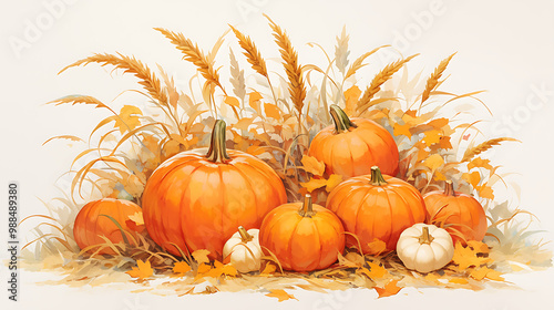 pumpkins and autumn leaves photo