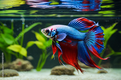 Betta fish swimming gracefully in clear water photo