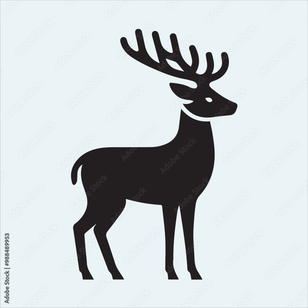 Fototapeta premium deer logo black icon, cartoon deer animal on a plain white background vector logo
