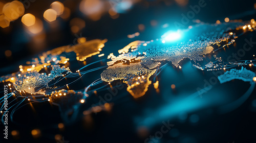 Golden and blue world map with conections