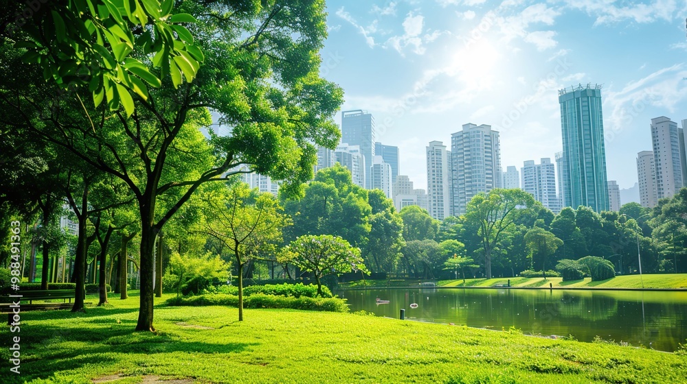 Naklejka premium Futuristic Cityscape Powered by Sustainable Green Energy and Eco Friendly Urban Development