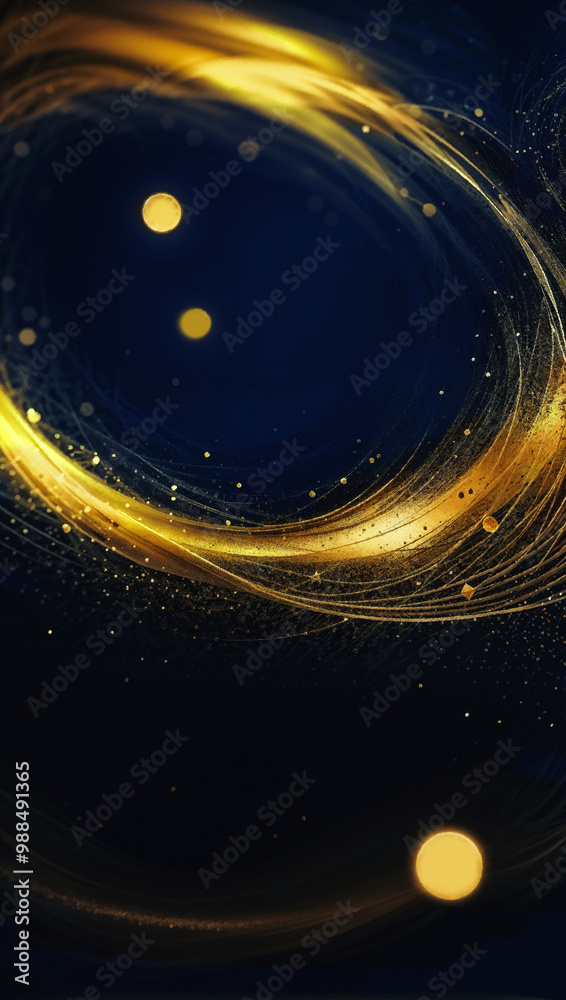 Obraz premium A gold and blue swirl with a few small gold circles in the middle
