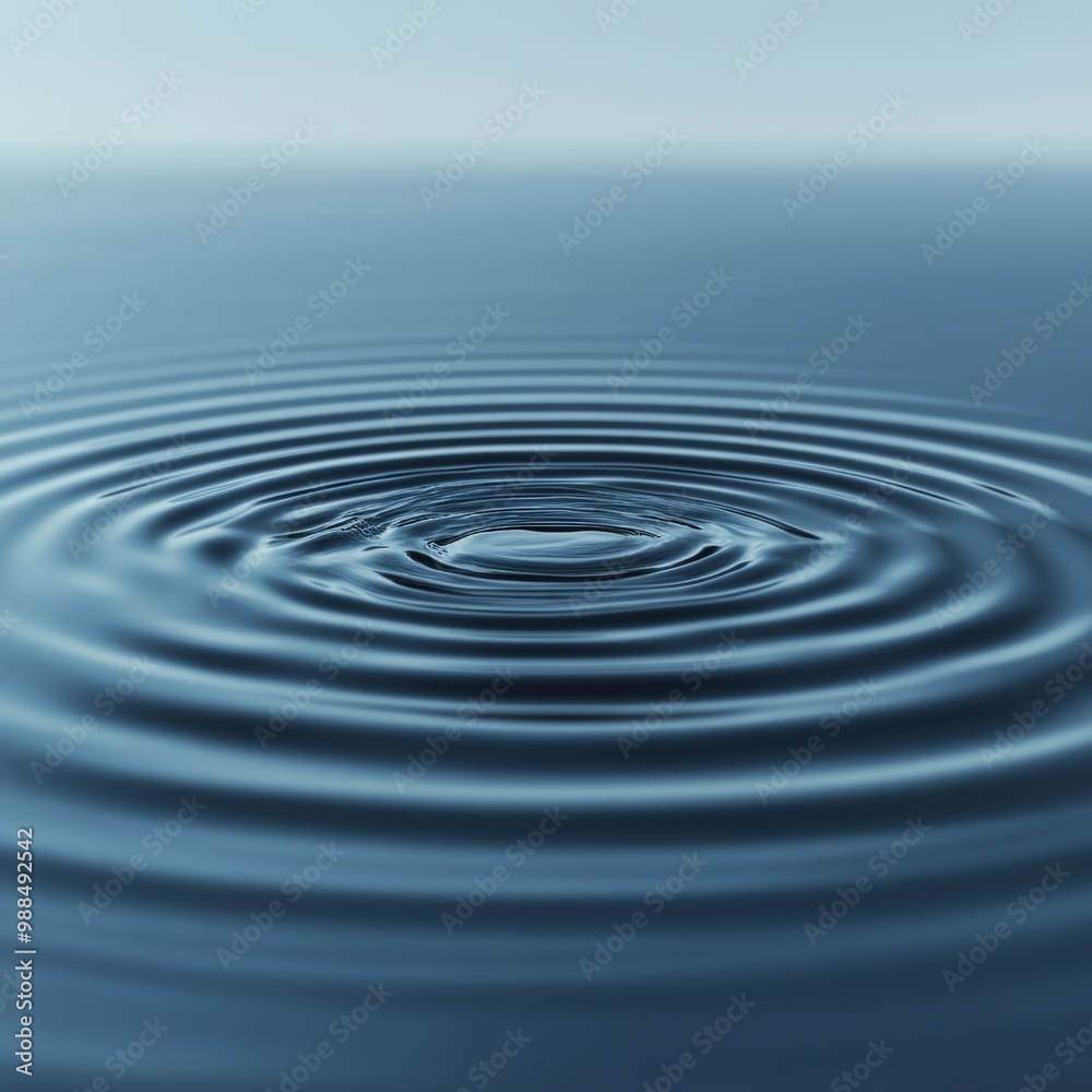 Concentric Ripples on Calm Water Surface, Minimalistic Blue Background, Tranquility, Abstract. Concentric Ripples on Calm Water Surface, Minimalistic Blue Background, Tranquility, Abstract.