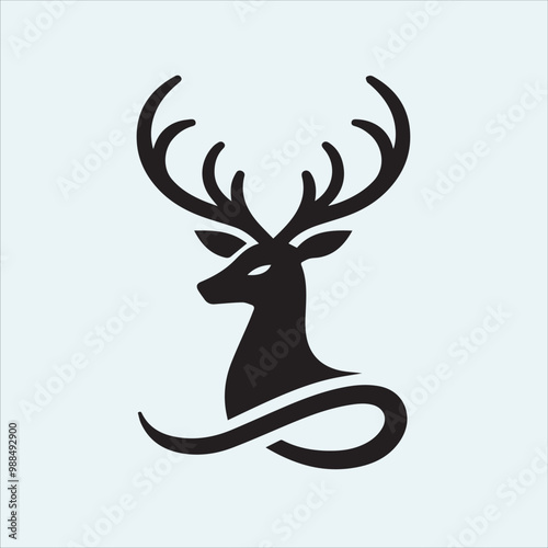 deer logo black icon, cartoon deer animal on a plain white background vector logo photo