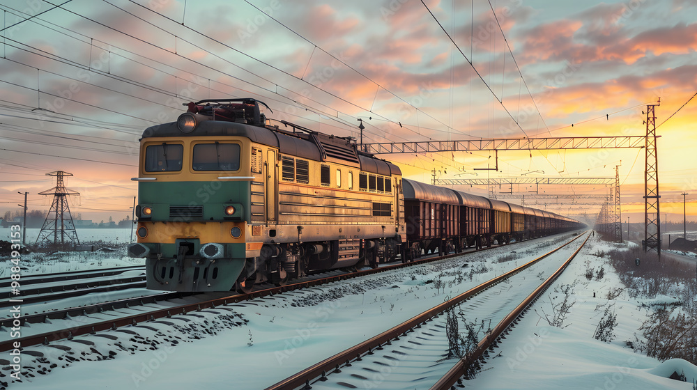 Obraz premium A freight train on a railway track transports containers and tanks with fuel. AI Generated
