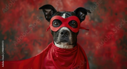 Dogs Celebration. Super Hero Dogs in Funny Red Capes and Masks