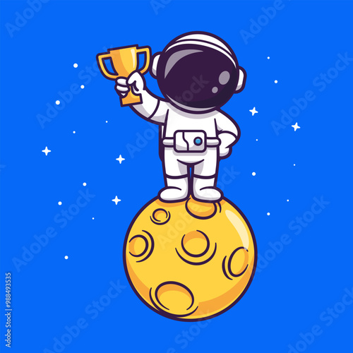 Cute Astronaut Holding Trophy On The Moon In Space Cartoon
Vector Icon Illustration. Science Education Icon Concept
Isolated Premium Vector. Flat Cartoon Style