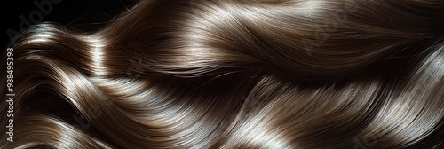 Closeup of long healthy brown hair flowing on black background photo