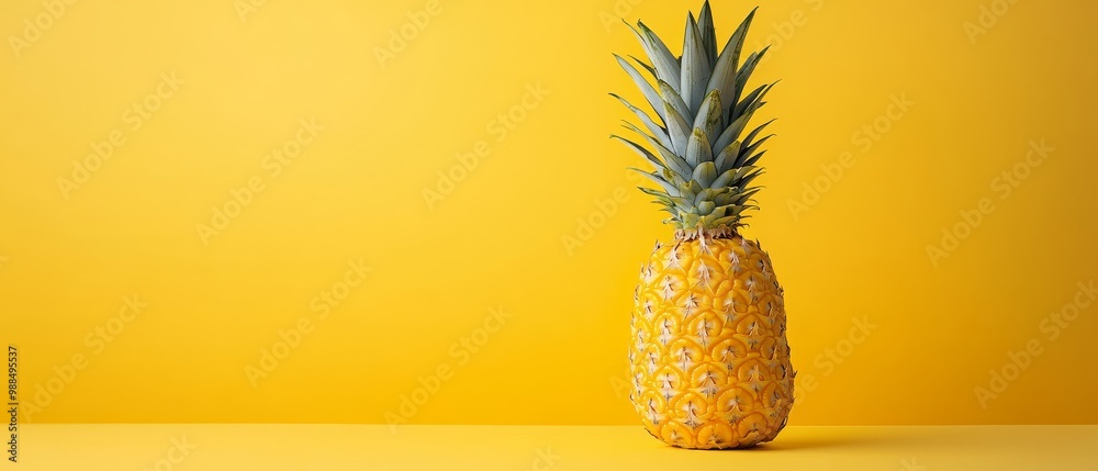 Single Pineapple on Yellow Background. Single Pineapple on Yellow Background.