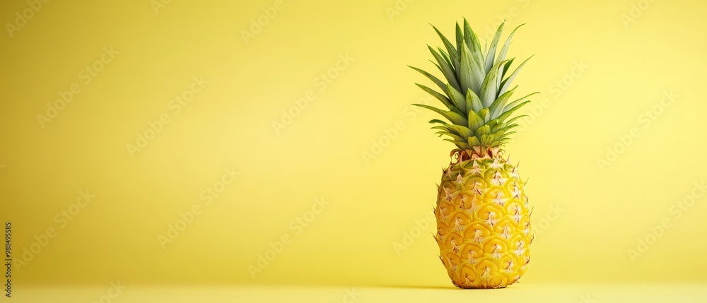 Single Pineapple on Yellow Background. Single Pineapple on Yellow Background.