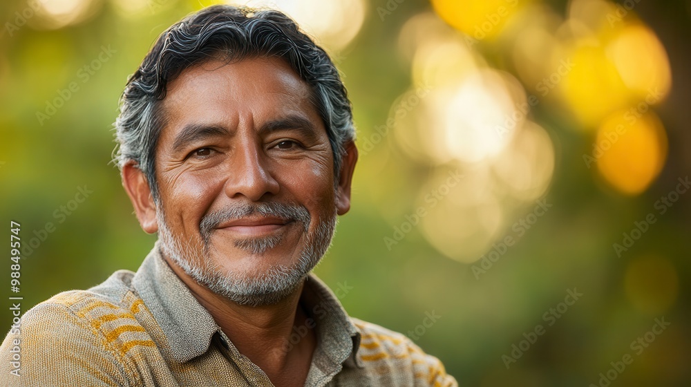 Hispanic farmer smiling outdoors in nature background Hispanic farmer smiling outdoors in nature background