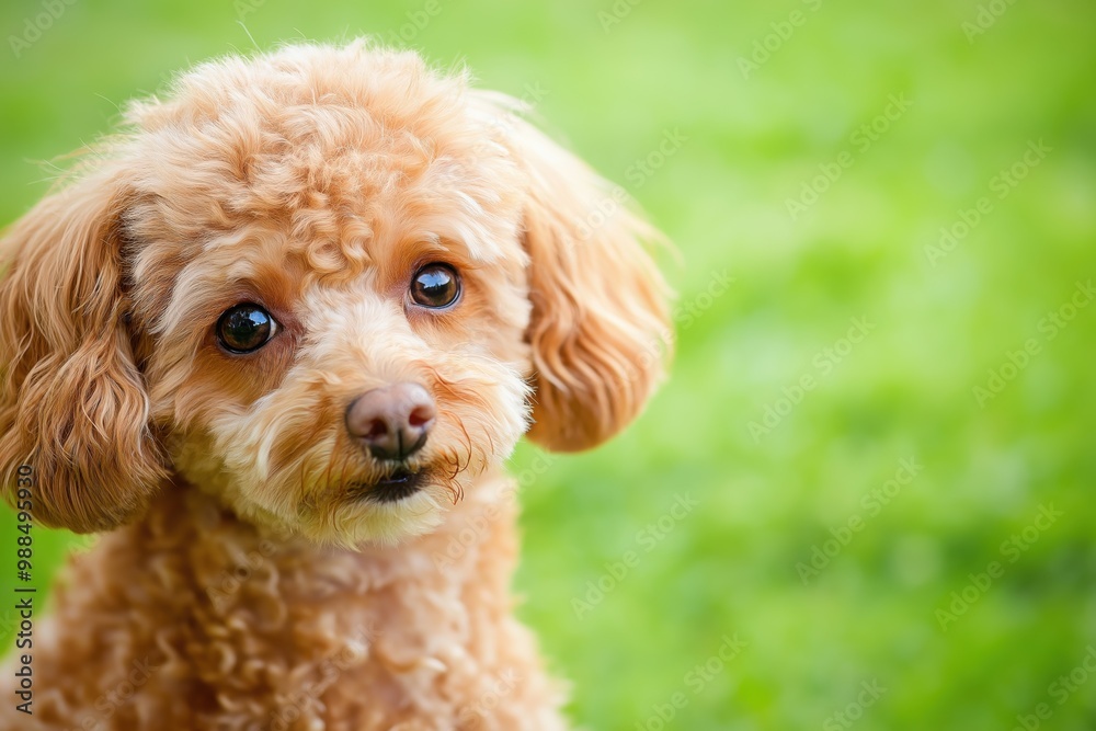 A close-up portrait photo of a cute poodle dog looking at the camera, isolated against a blurred background. A close-up portrait photo of a cute poodle dog looking at the camera, isolated against a blurred background.