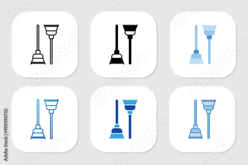 broom icons with various design styles