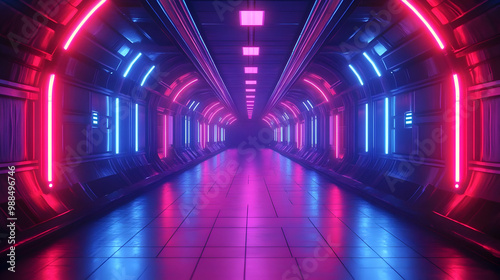 Neon Lights Tunnel 3D Illustration